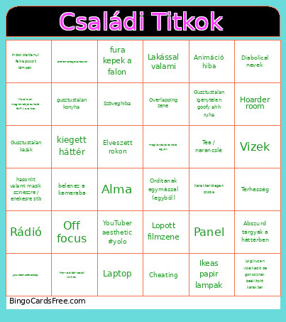 Családi Titkok Bingo Card