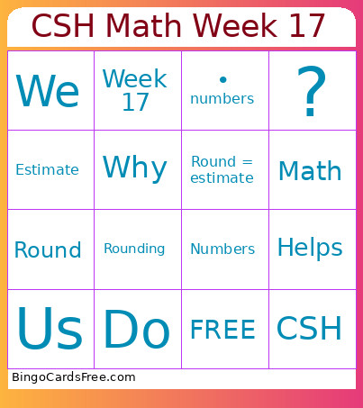 CSH Math Week 17 Bingo Card