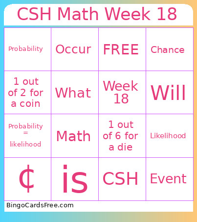 CSH Math Week 18 Bingo Card