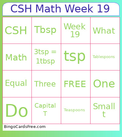 CSH Math Week 19 Bingo Card