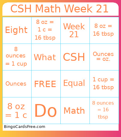 CSH Math Week 21 Bingo Card