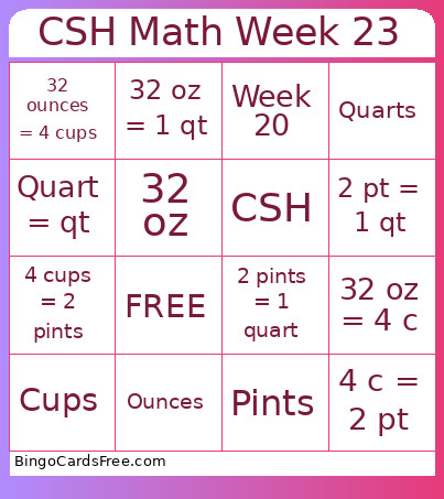 CSH Math Week 23 Bingo Card