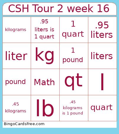 CSH Tour 2 week 16 Bingo Cards Free Pdf Printable Game, Title: CSH Tour 2 week 16