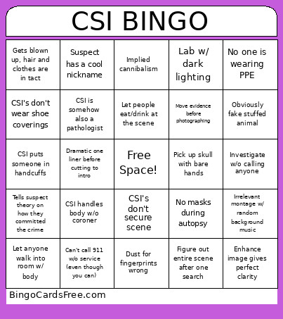 CSI Bingo Card
