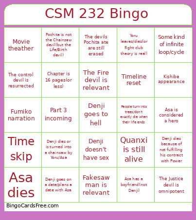 CSM 232 Bingo Card