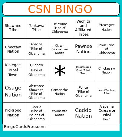 CSN 39 Tribe Names Bingo Card