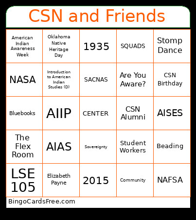 CSN And Friends Bingo Card