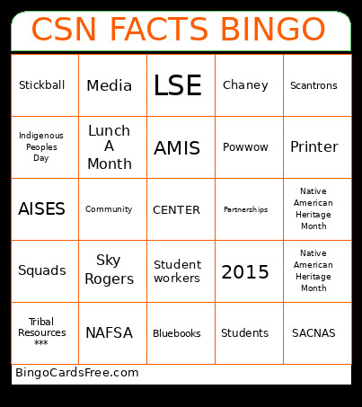 CSN FACTS Bingo Card