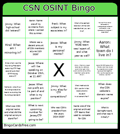 CSN OSINT Bingo Card