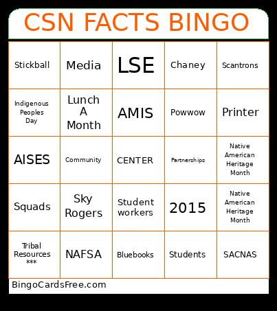 CSN Tribal Leaders Bingo Card