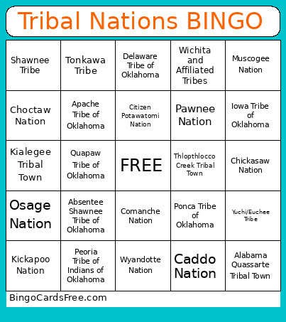 CSN Tribal Names Bingo Card