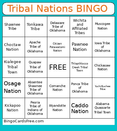 CSN Tribal Names Bingo Card