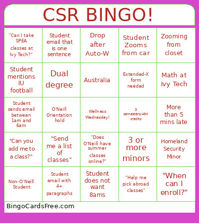 CSR ! Bingo Card 3