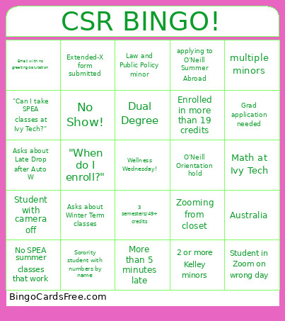 CSR ! Bingo Card 2
