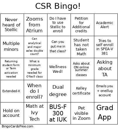 CSR ! Bingo Card