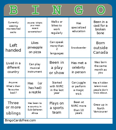 CSR Inservice Bingo Card