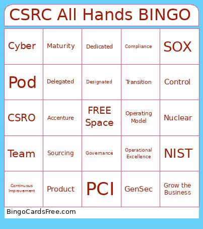 CSRC All Hands Bingo Card