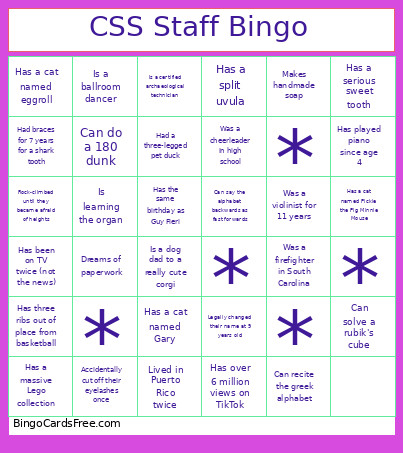 CSS Staff Bingo Card