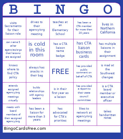CTA Liaison Committee Bingo Card