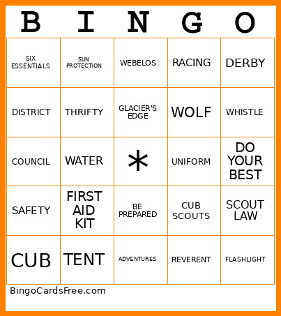 Cub Scout Bingo Card