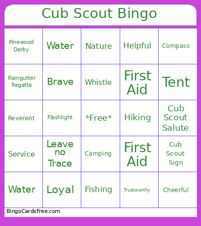 Cub Scout Template Bingo Card