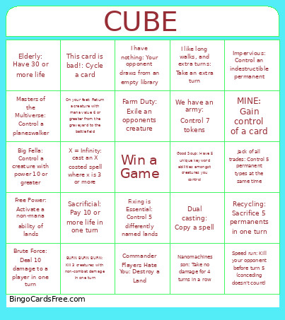 Cube Bingo Card