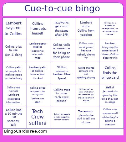Cue-to-cue Bingo Card
