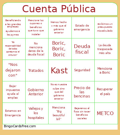 Cuenta Pública Bingo Card