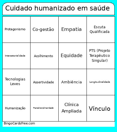 Cuidado Humanizado Em Saúde Bingo Card