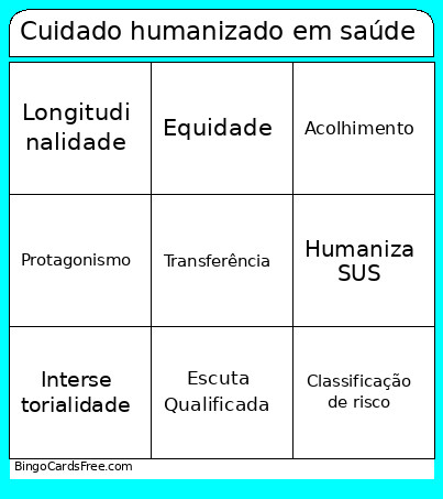 Cuidado Humanizado Em Saúde Bingo Card