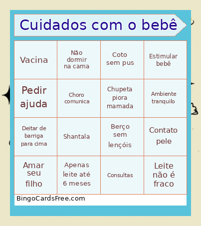 Cuidados Com O Bebê Bingo Card