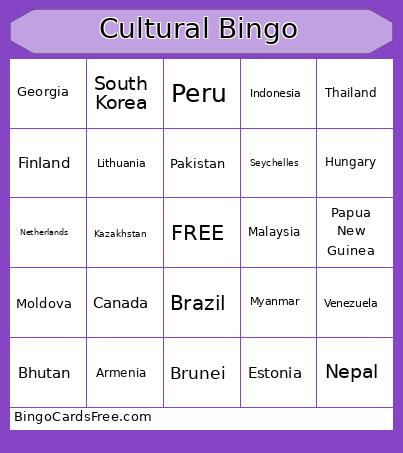 Cultural Bingo Card