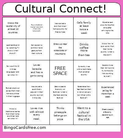 Cultural Connect! Bingo Card