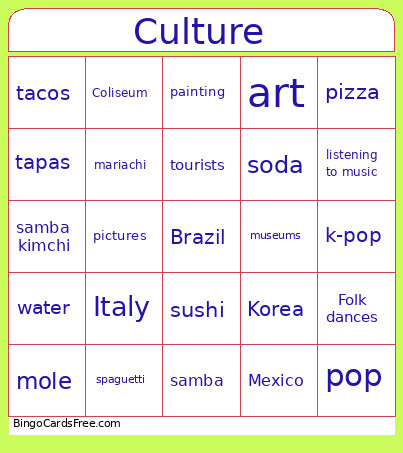 Culture Bingo Card
