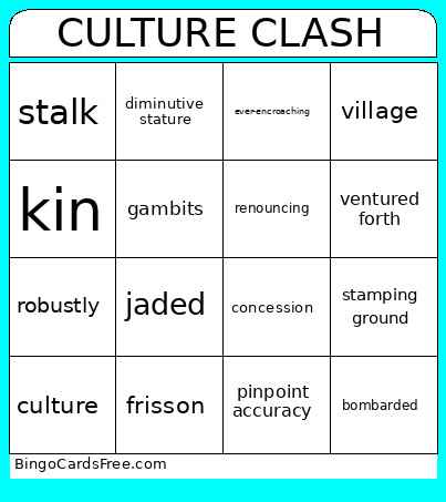 CULTURE CLASH Bingo Card