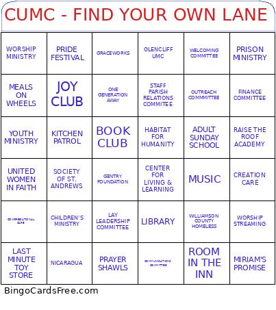 CUMC - FIND YOUR OWN LANE Bingo Card