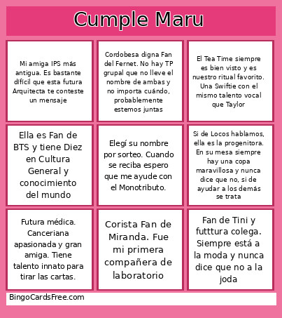 Cumple Maru Bingo Card