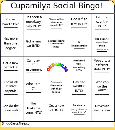 Cupamilya Social 26 Bingo Card