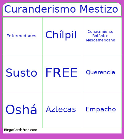 Curanderismo Mestizo Bingo Card