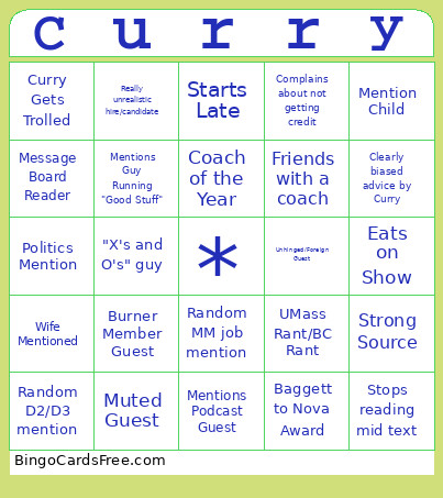 Curry Bingo Card