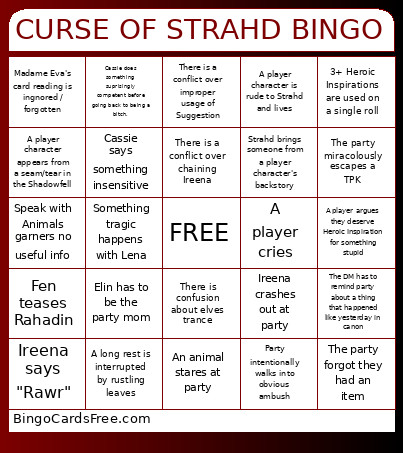 CURSE OF STRAHD Bingo Card