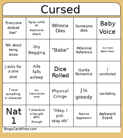 Cursed Bingo Card