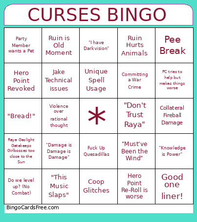Curses Bingo Card
