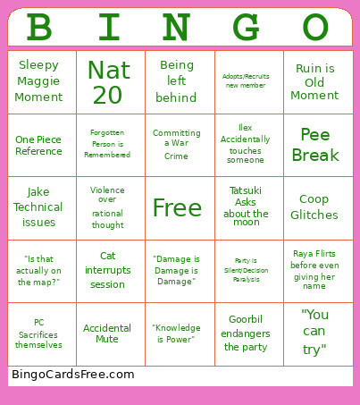 Curses Campaign Bingo Card 2