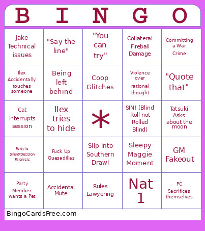Curses Campaign Bingo Card