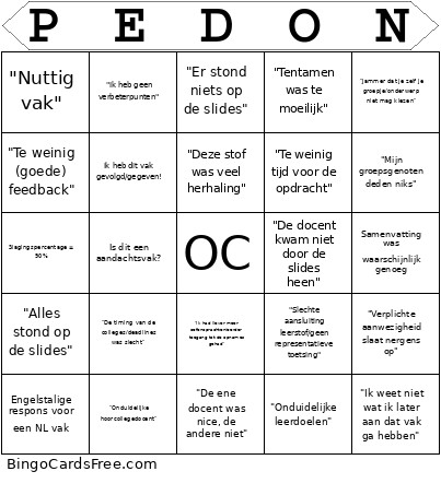 Cursusevaluatie Bingo Card