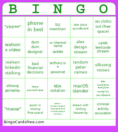 CuseHacks Gaming VC Bingo Card