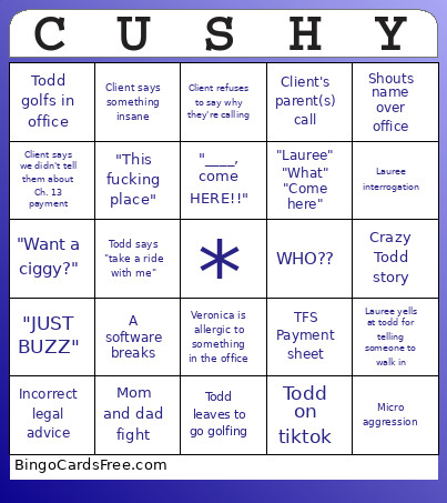 Cushy Bingo Card