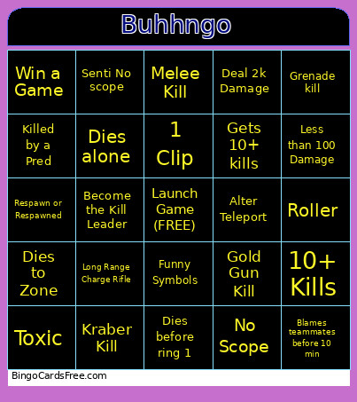 Custom Apex Bingo Card