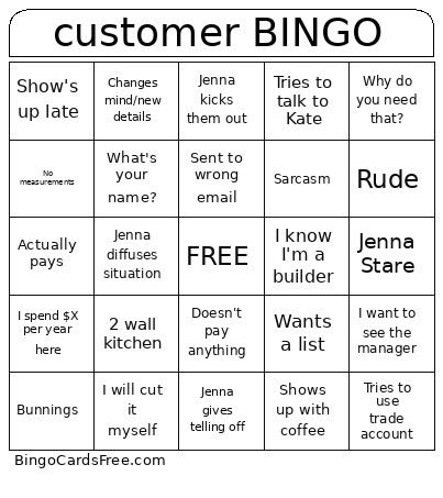 Customer Bingo Card